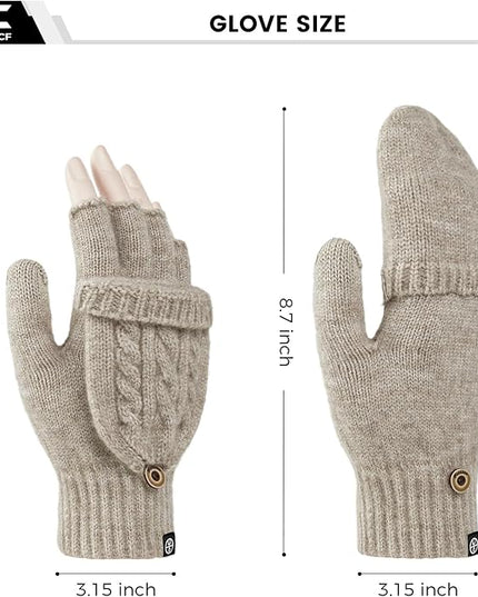 Winter Fingerless Gloves for Women Men Warm Knitted Convertible Mittens Flap Cover