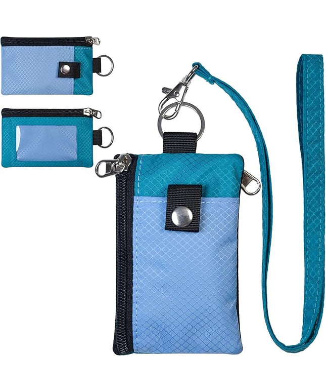 Minimalist RFID Blocking Small Wallet with ID Window,WaterResistant Zip Id Case Wallet with Lanyard Keychain for Cards,Cash,Travel,Women,Men