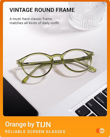 TIJN Blue Light Blocking Glasses Men Women Vintage Thick Round Rim Frame Eyeglasses