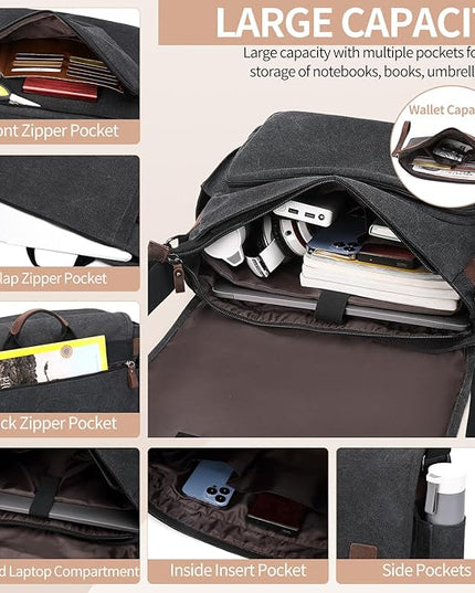 Nerlion Messenger Bag for Men 17-17.3 Inch Laptop Bag Canvas Water-resistant Computer Bag Shoulder Bag Work Briefcase Bookbag for College (Dark Gray)