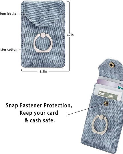 RFID Ring Stand Stick on Wallet for Back of Phone for iPhone Android and All Smartphones Adhesive Credit Card Holder for Cell Phone-Denim Blue …
