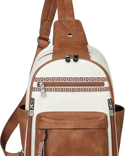 FADEON Large Sling Bag for Women, Leather Crossbody Purse Designer Anti Theft Sling Backpack, RFID Fanny Packs for Travel