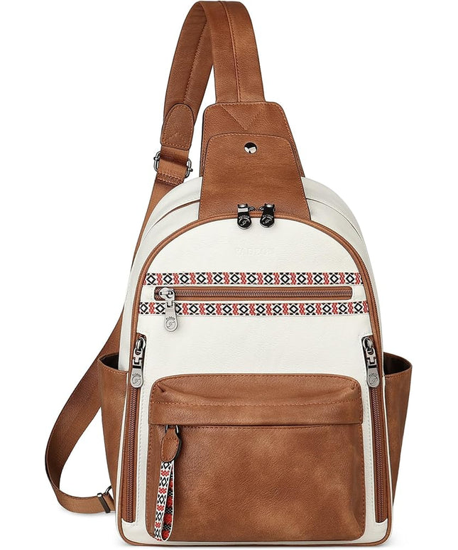 FADEON Large Sling Bag for Women, Leather Crossbody Purse Designer Anti Theft Sling Backpack, RFID Fanny Packs for Travel