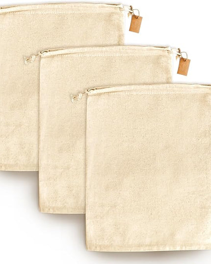 LEAFICO Reusable Produce Storage Bags - XX-Large 19x23 3 Pack - Breathable Muslin Fabric Sacks with Drawstrings – Dust-Proof Travel Cotton Bags for Laundry, Clothes, Purses