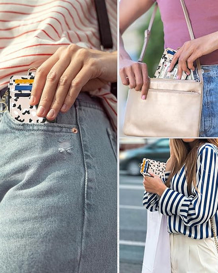 Slim Wallet Credit Card Holder, Brown Milk Pattern, RFID Wallet Women Cute Small Front Pocket Wallet With Zipper, PU Leather Thin travel RFID Blocking Card Case ID Window,Ladies Gifts