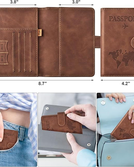 Eoehro Passport Holder for Travel Essentials, Passport Wallet Cover Case for Travel Must Haves Accessories,Passport Book Holders for Women and Men(brown)