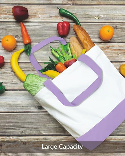 TOPDesign 3-Pack Super Strong Large 12oz Cotton Canvas Tote Bags, Reusable Grocery Shopping Cloth Bags, Fashionable Two-Tone Totes for Crafts, DIY Your Creative Designs