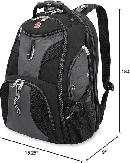 SwissGear 1900 ScanSmart 17” Laptop Backpack Grey/Black – Reflective Tech Backpack with ScanSmart Compartment – Multiple Organizer Pockets & RFID Scan Blocking Technology