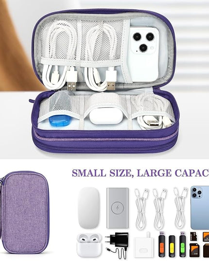FYY Travel Cable Organizer Pouch Electronic Accessories Carry Case Portable Waterproof Double Layers All-in-One Storage Bag for Cord, Charger, Phone, Earphone Dark Purple