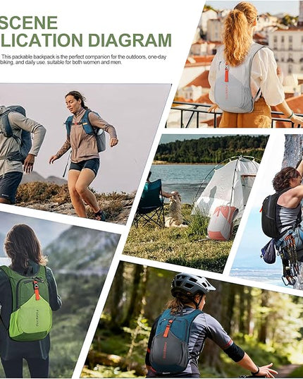 FIORETTO 15L Hiking Backpack for Women Men Mini Packable Backpack Lightweight Small Daypack for Camping Travel Outdoor, Green