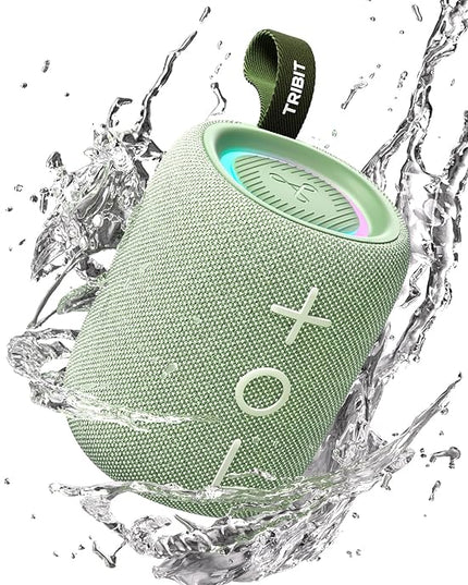 Tribit Bluetooth Speaker StormBox Mini+, 12W Shower Speaker with 360° Sound, 12H Playtime, Custom EQ, BT5.4, IPX7 Waterproof, RGB Lights, Type-C, AAC/SBC, TWS, Portable for Camping/Backyard (Green)