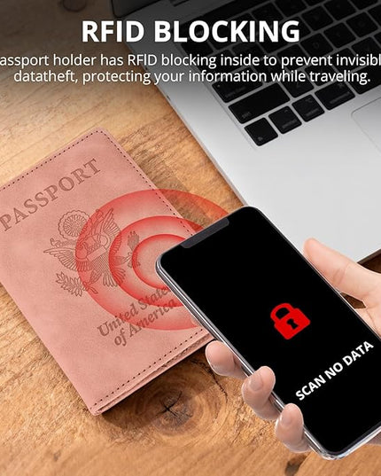 Passport Holder for Travel Essentials,RFID Blocking Passport Cover Wallet Card Case for Women and Men (Light Pink)