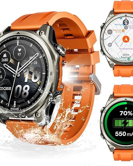 DOOGEE Anywise W1 Pro Mens Smart Watch, 5ATM Dual-Band GPS Offline Maps,1.43'' Fitness Smartwatches for Android Phone/iPhone Compatible,170+ Sports Modes, Answer/Make Calls/18 Days Battery/2 Strap