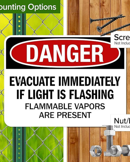 Danger Evacuate Immediately If Light is Flashing Flammable Vapors are Present Sign, 18x24 Inches, Rust Free .063 Aluminum, Fade Resistant, Made in USA by My Sign Center