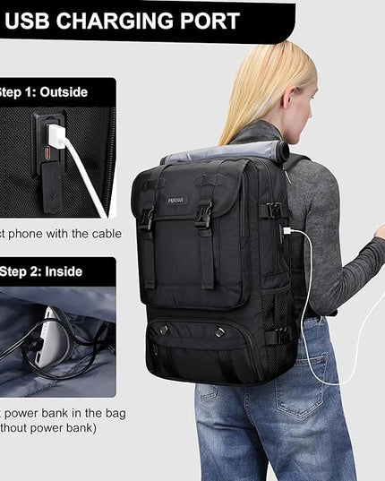 PIJUSHI Travel Backpack for Women Men Carry on Luggage Backpack Flight Approved Convertible Duffle Bag Fit 16 Inch Laptop(PE037 Black)