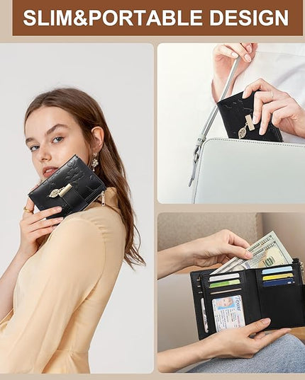 yiijay Small Wallet Women RFID Blocking Leather Bifold Wallet Credit Card Holder for Women Ladies Compact Wallet Mini Purse With Zipper Pocket