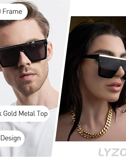 LYZOIT Square Oversized Sunglasses for Women Men Big Flat Top Fashion Shield Large UV Protection Rimless Shades