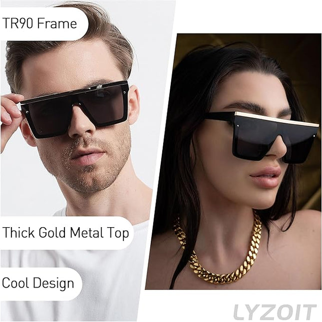 LYZOIT Square Oversized Sunglasses for Women Men Big Flat Top Fashion Shield Large UV Protection Rimless Shades