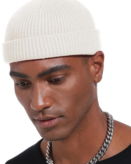 vidsel Thin Wool Fisherman Beanie Hat for Men Women Fall Winter,Short Knit Cuffed Fashion Trawler Skull Cap,Watch Cap
