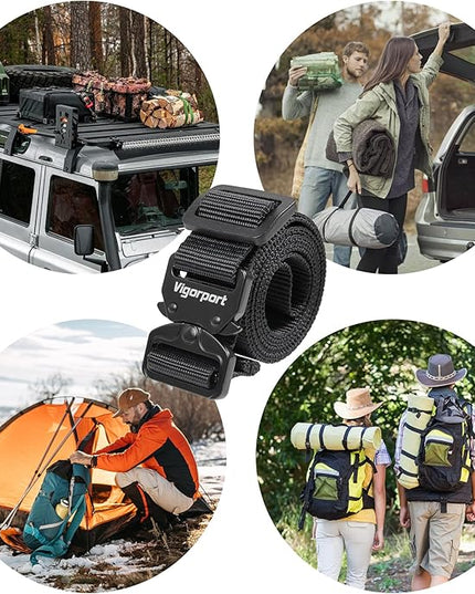 Vigorport Utility Straps Quick Release Nylon Backpack Accessory Bag Strap,Adjustable for Hiking,Travel,Outdoor Sports-4 Pack (Black-Metal Buckle, 1" W-48 L)