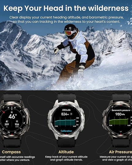 KOSPET Tank T3 Ultra 2 Smart Watch for Men GPS, Extra-Long Battery, Full Stainless Steel Body Rugged Smartwatch with Bluetooth Calling, 1.43" AMOLED Display, Pressure&Altitude&Compass