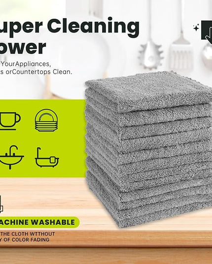 12 Pack Cleaning Cloth,Ultra Soft Absorbent Quick Drying Microfiber Cleaning Rags,No Scratches,Reusable,Washable,Lint Free Cleaning Towels for Kitchen,Window,Glass,car,11.8"×11.8"(Dark Grey)