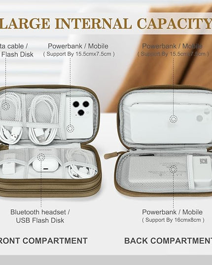 FYY Electronic Organizer, Travel Cable Organizer Bag Pouch Electronic Accessories Carry Case Portable Waterproof Double Layers All-in-One Storage Bag for Cable, Cord, Charger, Phone, Earphone Brown