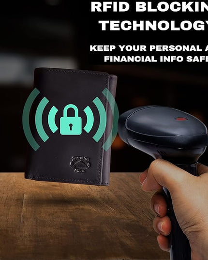 Stealth Mode Trifold Leather Wallet for Men with ID Holder and RFID Blocking (Black)