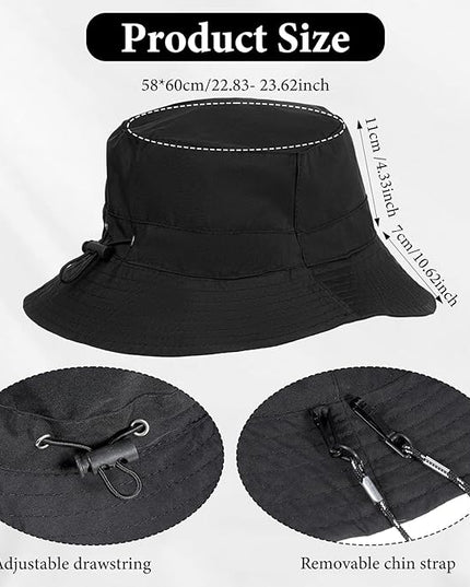 Yolev Waterproof Bucket Hat for Women Men Quick Dry Packable Sun Hat with Detachable Chin Strap Black Bucket Hat for Men Women UV Protection