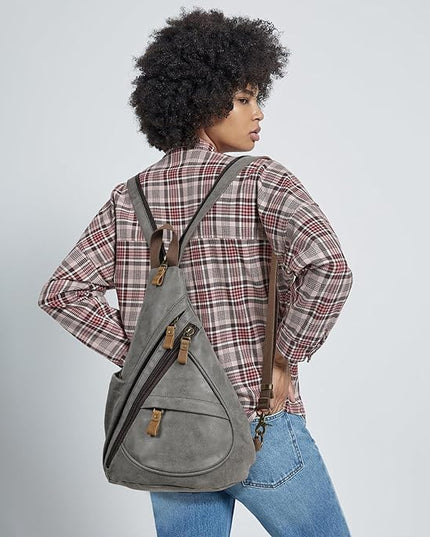 KL928 PU Leather Sling Bag - Small Crossbody Backpack Shoulder Casual Daypack Rucksack for Men Women(Dark Grey)
