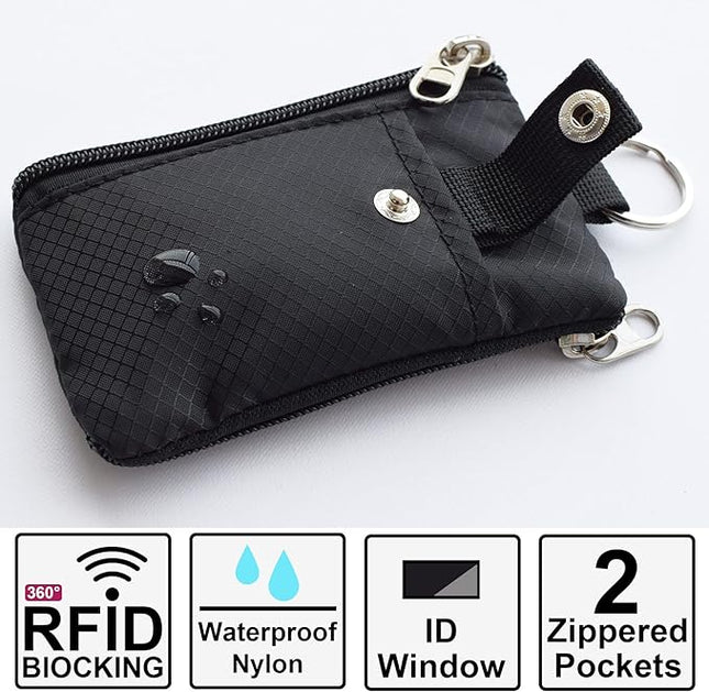 Minimalist RFID Blocking Small Wallet with ID Window,WaterResistant Zip Id Case Wallet with Lanyard Keychain for Cards,Cash,Travel,Women,Men