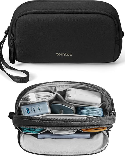 tomtoc Electronic Organizer Travel Case, Water Resistant Dual Compartment Tech Pouch Cable Organization Storage Bag for Charger, Cord, Phone, Hard Drive, Power Bank, Accessories Travel Essentials