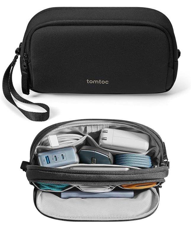 tomtoc Electronic Organizer Travel Case, Water Resistant Dual Compartment Tech Pouch Cable Organization Storage Bag for Charger, Cord, Phone, Hard Drive, Power Bank, Accessories Travel Essentials