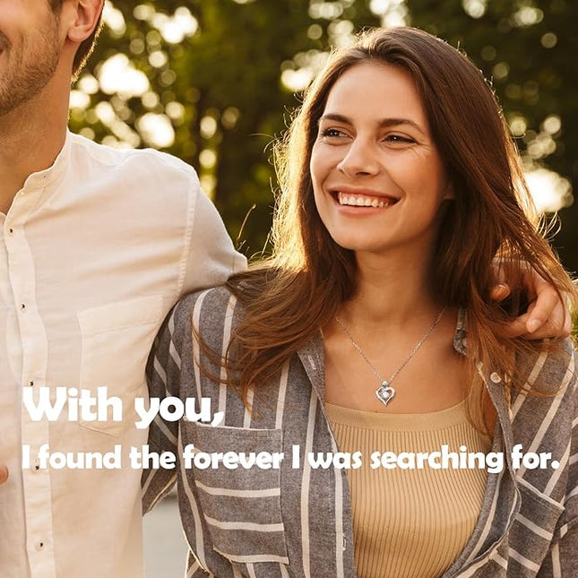 Rose Heart Pendant Necklace Gifts for Wife, Engraved 'I love you' Gift for Wife Girlfriend, Anniversary Birthday Eternity Jewelry Present for Women, Moissanite Necklace Gift for Her