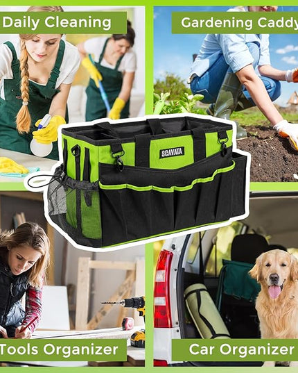 Wearable Cleaning Caddy Bag, Cleaning Caddy Supplies Organizer with Handle & Shoulder Straps for Housekeepers, Under Sink & Car Cleaning Tool Organizers with 4 Foldable Divider (NeonGreen)