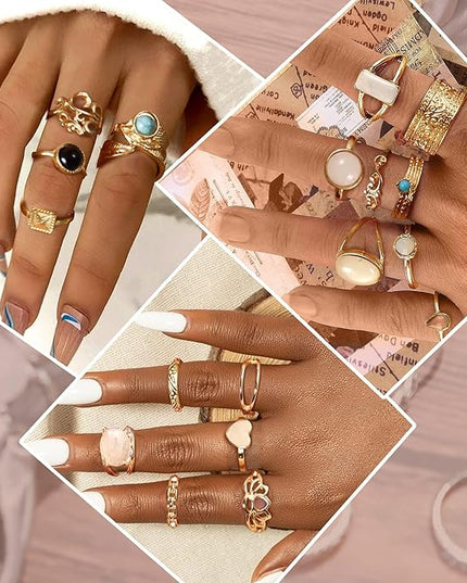 Subiceto 70 Pcs Vintage Crystal Ring Set Knuckle Rings for Women Bohemian Stackable Joint Rings Retro Boho Stacking Joint Finger Rings Pack