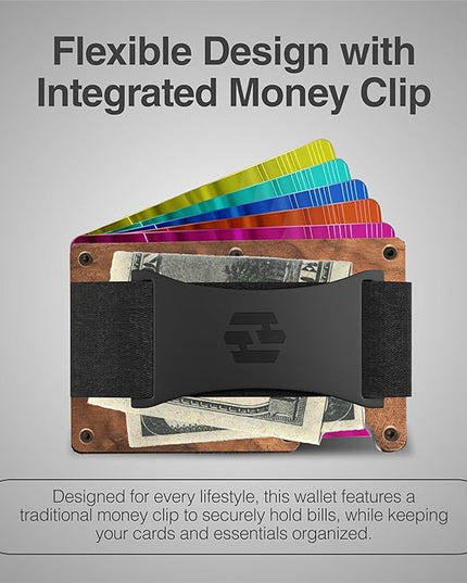 Hayvenhurst Wallet For Men - Reinvented Design Men's Wallet - Slim, Minimalistic & Seamless, Blocks RFID Scanners with a Cash Strap (Walnut Wood)