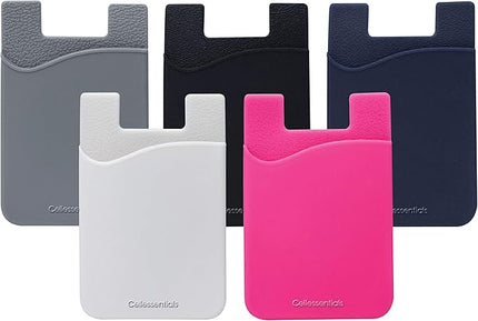 USA Merchant Redesigned Card Holder - Silicone Stick on Cell Phone Wallet with Pocket for Credit Card ID Business Card - iPhone Android & Smartphones (White, Grey, Pink, Black, Navy)