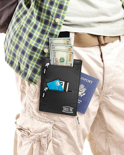Shacke Hidden Travel 2 in 1 Belt Wallet Black Neck/Belt Hybrid Wallet w/RFID Blocker - Neck Pouch Passport Holder