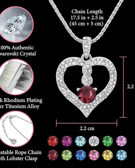 TRYNDI Birthstone Necklace for Women - Infinity 12 Months Birthstone Necklace, Christmas Gifts for Wife, Daughter, Girlfriend, Mom - Mother’s Day, Valentine’s, Anniversary, Birthday Gift for Her