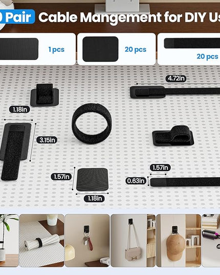 Cable Management Under Desk, 【Up to 15 Cord】【Enhanced Wire Holder】 Cord Organizer Holder, Adjustable Hook and Loop Cable Ties, Wire Clips Under Table Hider, 40 Pair(Black)