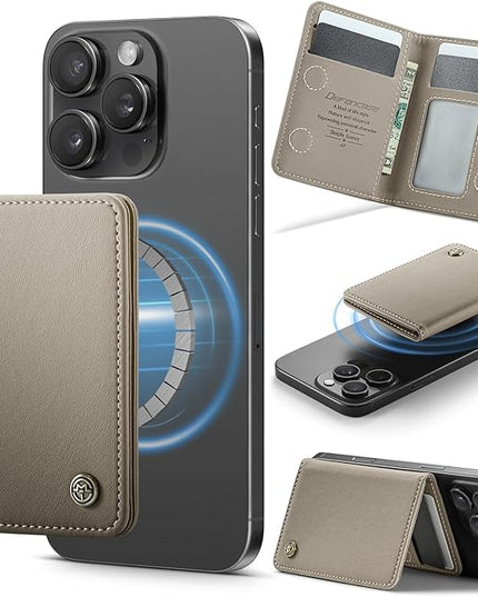 Defencase for Magsafe Wallet Magnetic Card Holder RFID Blocking, PU Leather Minimalist Phone Wallet for MagSafe Phones and Cases for iPhone 17/16/ 15/14/ 13/12/ Pro/Max/Plus/Air, Grey