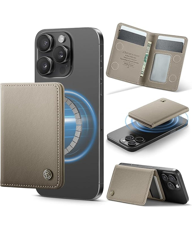 Defencase for Magsafe Wallet Magnetic Card Holder RFID Blocking, PU Leather Minimalist Phone Wallet for MagSafe Phones and Cases for iPhone 17/16/ 15/14/ 13/12/ Pro/Max/Plus/Air, Grey