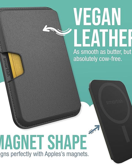 Smartish MagSafe Wallet - Side Hustle - Vegan Leather Slim Detachable Magnetic Card Holder Qi2 Certified iPhone MagSafe Wallet for Apple iPhone 17/16/15/14/13/12 Models - Black Tie Affair