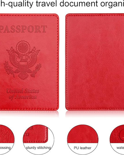 Sky Blue & Red Passport Holder Wallet Cover Case for Family Women Men, Cruise Essentials Travel Must Haves Passport Book Protector