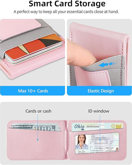 For Magsafe Wallet Stand, Strongest Magnetic Wallet for iPhone 17/16/15/14/13/12 Series, Adjustable Stand, ID Window, 4 Card Slots, 10 Cards Holder, Vegan Leather, RFID Blocking, Pink