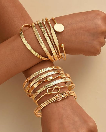 ÌF ME Gold Bangle Bracelets for Women, Indian Bangles Stackable Set, Multi Layer Textured 14K Gold Plated Chunky Bracelets Boho Jewelrys Set