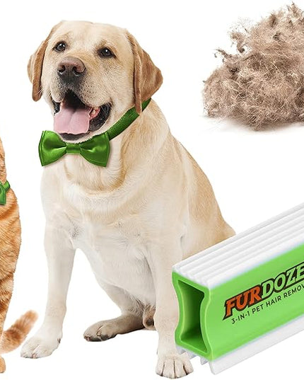 FurDozer Pet Hair Remover & Auto Detailing Tools - Cat & Dog Hair Remover for Carpets, Car Interiors, Couches, Bedding, & Pet Furniture (Green, X3 MINI - 3.5" Long)