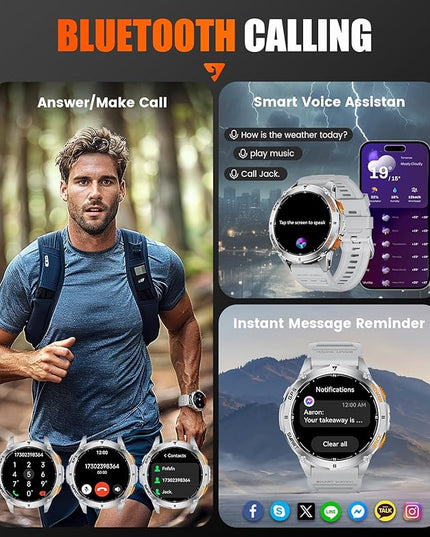 LIGE GPS Smart Watch for Men, 1.43" AMOLED/LED Flashlight/Compass Smartwatch, IP68 Waterproof/Swim Mode/Pedometer/100+ Sports Mode Fitness Tracker, Military Smart Watches for Android iOS Compatible