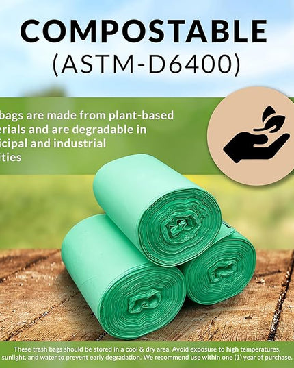 Reli. Compost Bags 3 Gallon (150 Count) | ASTM D6400 | Compostable Trash Bags for Food Scraps | Small Composting Liners for Kitchen Compost Bin/Countertop Bin | Green, Eco for Food Waste, 3 Gal